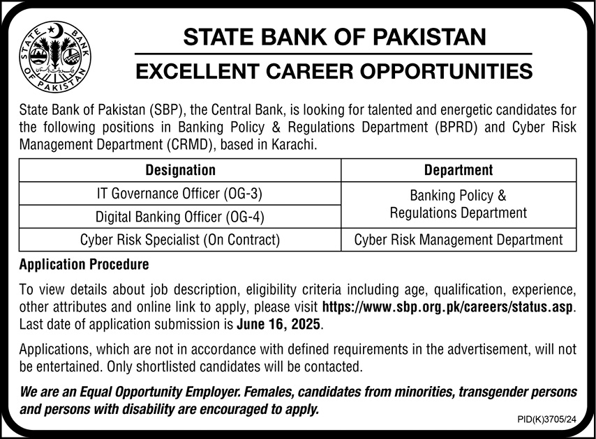 State Bank Of Pakistan SBP Karachi Jobs 2025