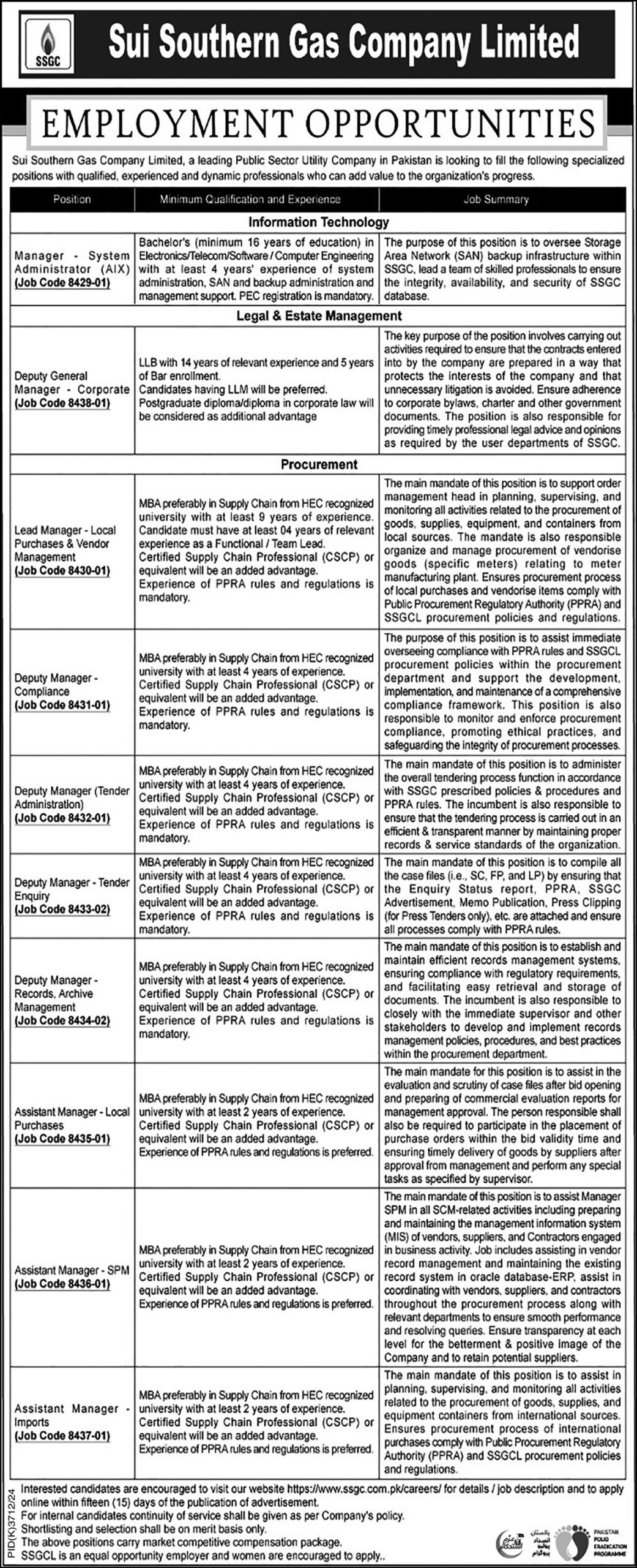 Sui Southern Gas Company Limited SSGC Karachi Jobs 2025