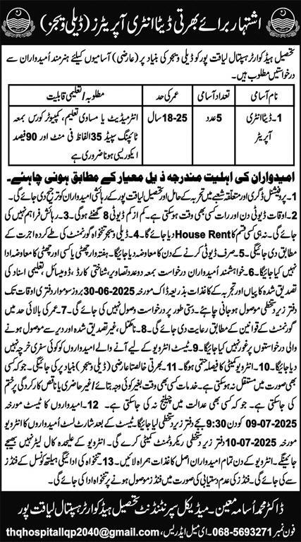 Tehsil Headquarter Hospital THQ Liaquatpur Jobs 2025 – Apply Now
